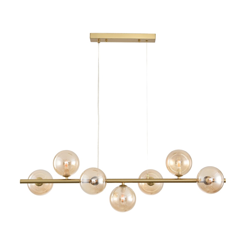 Siena 7xG9 langbordspendel messing/ravfarvet - 90cm, ravfarvet glas, inkl. wireophæng, uden lyskilde