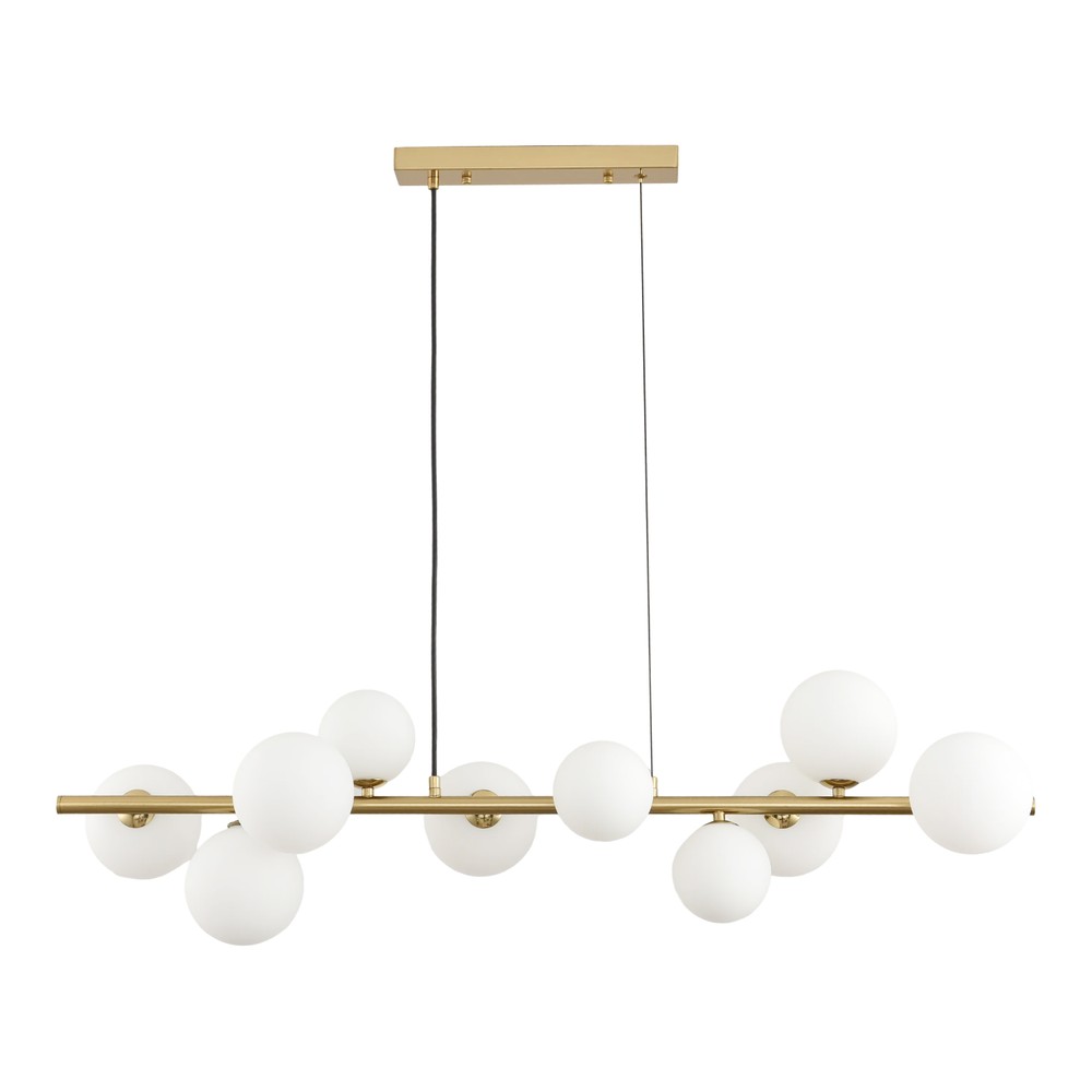 Lucca 10xG9 langbordspendel messing/hvid - 98cm, Hvidt matteret glas, inkl. wireophæng, uden lyskilde