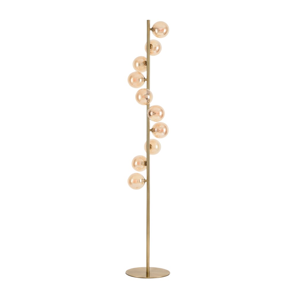 Denia 10xG9 gulvlampe messing/ravfarve - 160cm, ravfarvet glas, uden lyskilde