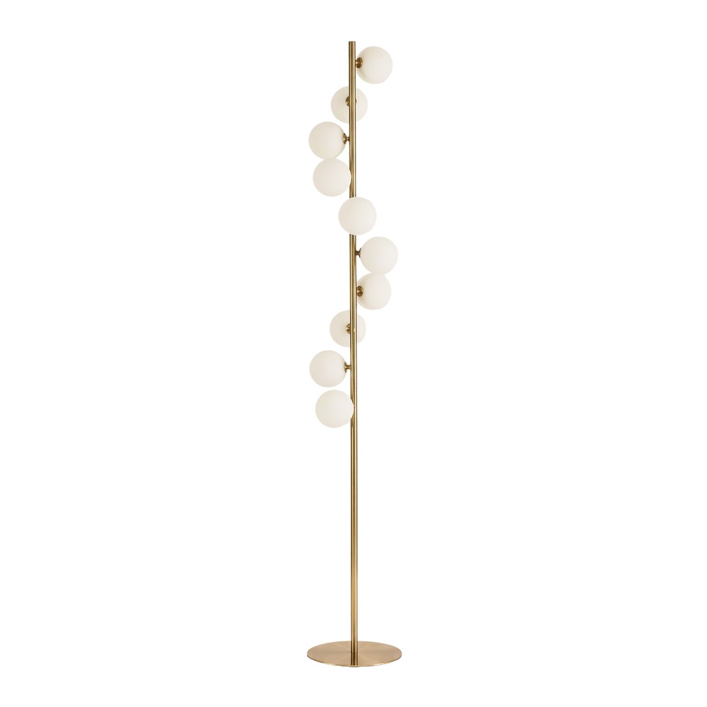 Denia 10xG9 gulvlampe messing/hvid - 160cm, hvid matteret glas, uden lyskilde