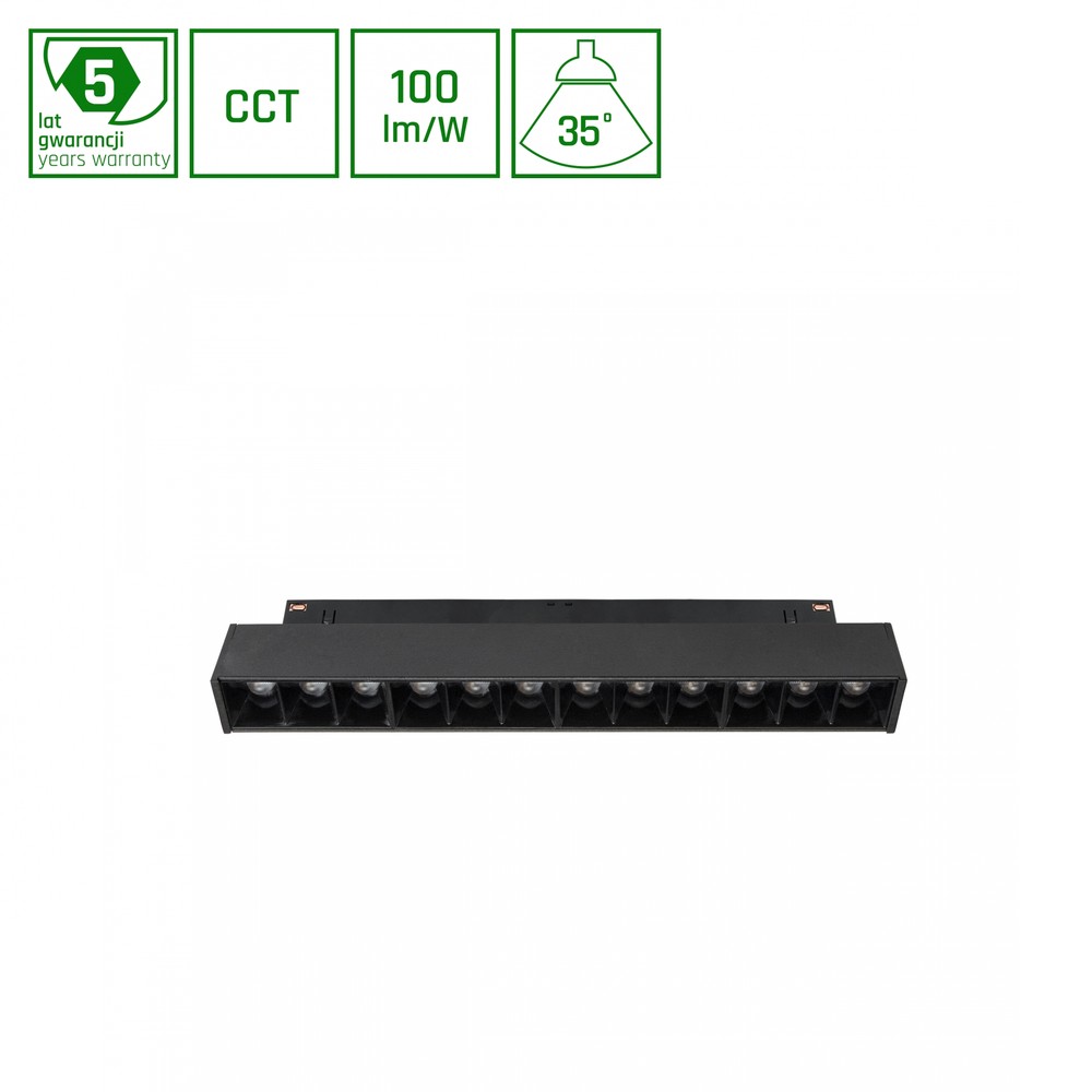 LEDlife 12W System Shift Grid S skinnespot - CCT switch, 40 grader, 2-faset, sort - Dæmpbar : Ikke dæmpbar