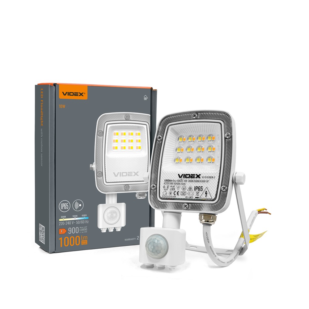 10W LED projektør med sensor - CCT, IP65, PIR bevægelsessensor, arbejdslampe, udendørs - Kulør : Varm