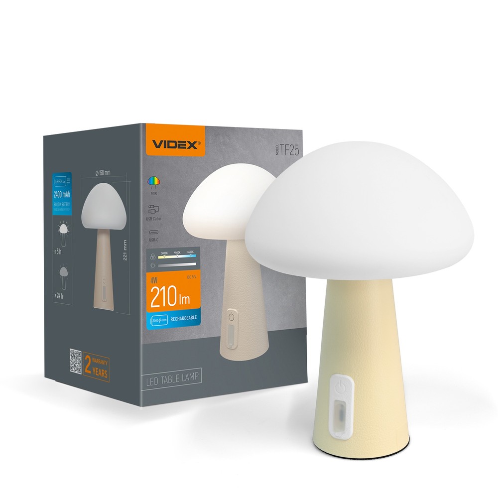 Genopladelig Mushroom LED bordlampe - RGB + 3000K, kold hvid, transportabel - Dæmpbar : Dæmper indbygget, Kulør : Varm