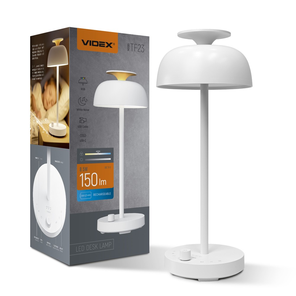 Genopladelig LED skrivebordslampe med white noise - RGB+W, neutral hvid, transportabel - Dæmpbar : Dæmper indbygget, Kulør : Neutral