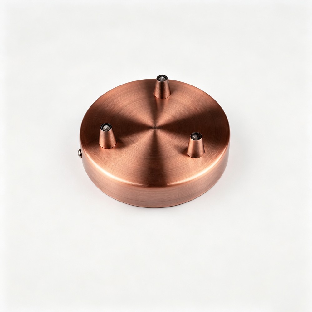Baldakin i rødkobber farvet - Ø12cm, højde 2,5cm, 3 huller, loftroset Baldakin i rødkobber farvet - Ø12cm, højde 2,5cm, 3 huller, loftroset