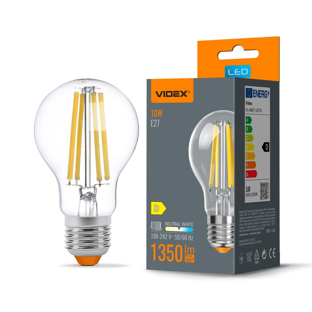 E27 10W LED filament pære - A60, neutral hvid - Kulør : Neutral E27 10W LED filament pære - A60, neutral hvid - Kulør : Neutral