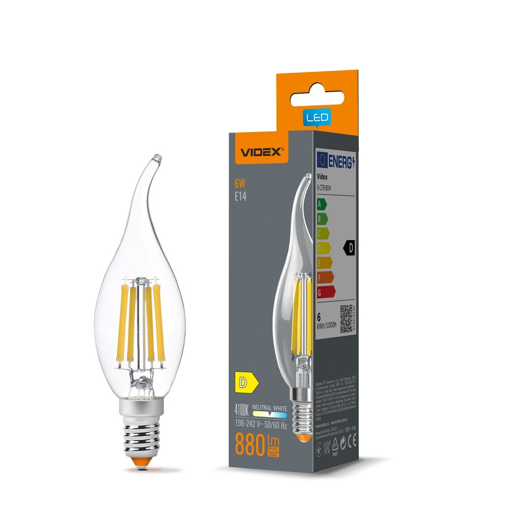E14 6W LED kertepære filament - C37, neutral hvid - Kulør : Neutral