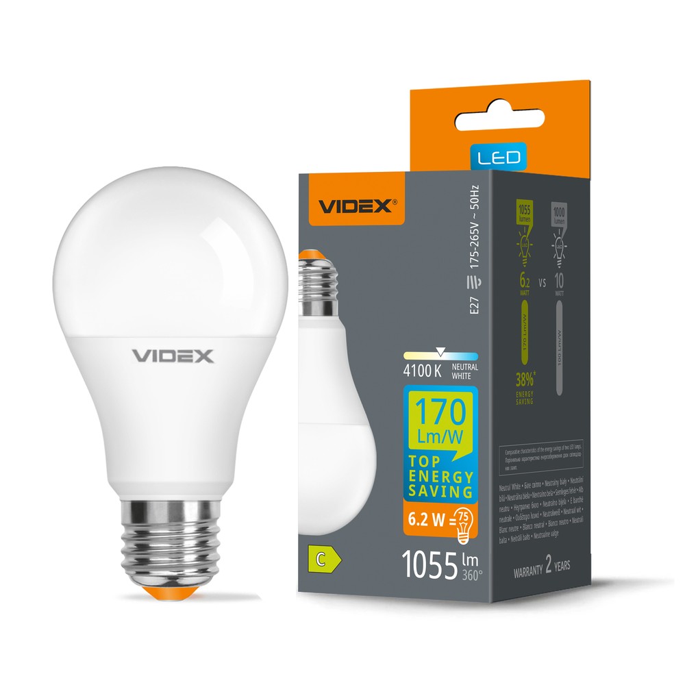 E27 6,2W LED pære - A60, neutral hvid - Kulør : Neutral