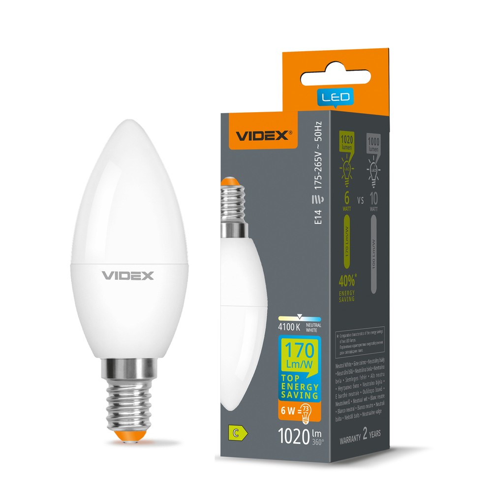 E14 6W LED kertepære - C37, neutral hvid - Kulør : Neutral