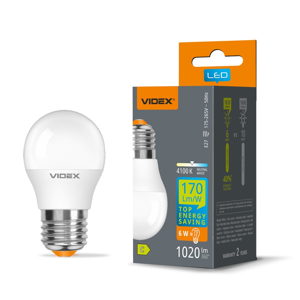 E27 6W LED kronepære - G45, neutral hvid - Kulør : Neutral
