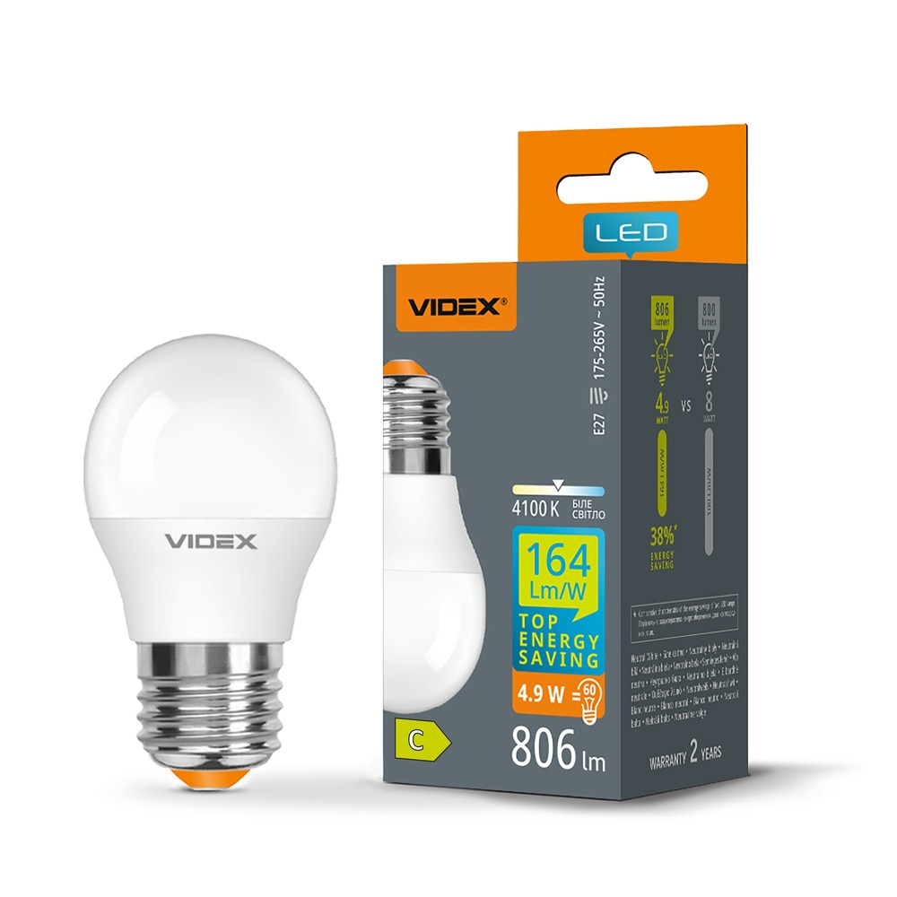 E27 4,9W LED kronepære - G45, neutral hvid - Kulør : Neutral