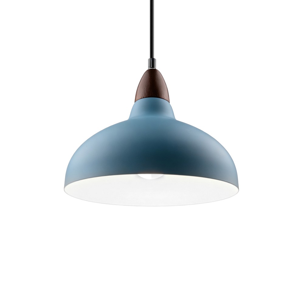 BIRK Petrolumsblå Ø24cm pendel - E27 fatning, 2m ledning, Metal / Træ