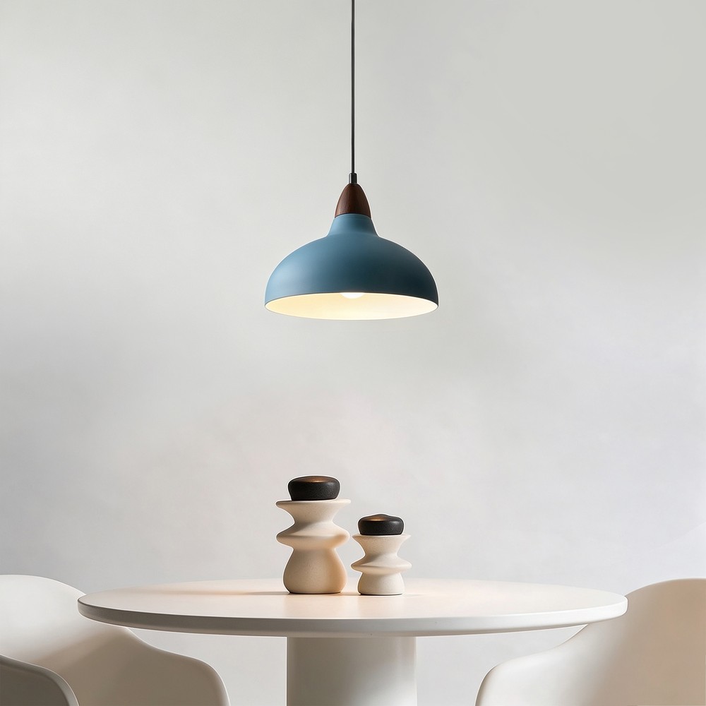 BIRK Petrolumsblå Ø24cm pendel - E27 fatning, 2m ledning, Metal / Træ
