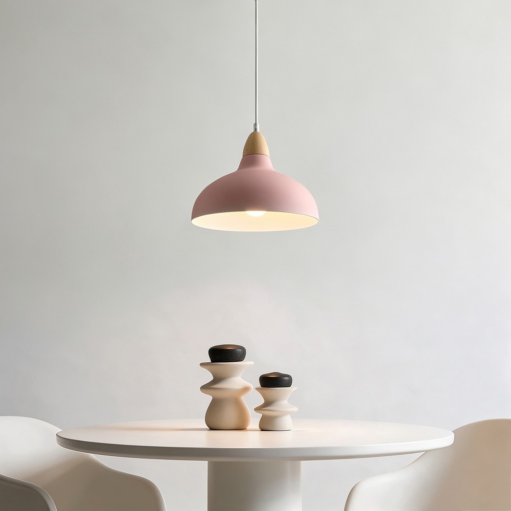 BIRK Pink Ø19cm pendel - E27 fatning, 2m ledning, Metal / Træ