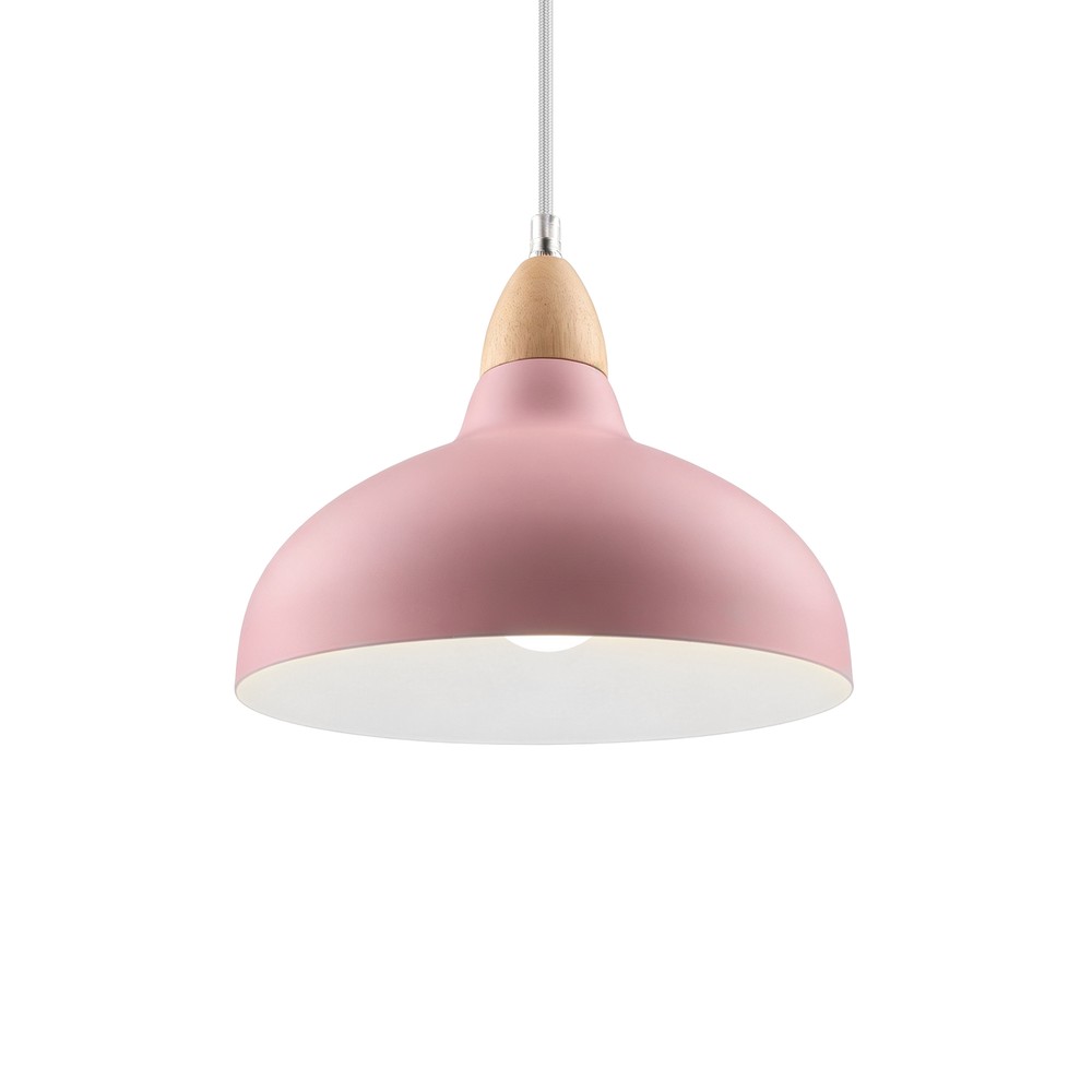 BIRK Pink Ø24cm pendel - E27 fatning, 2m ledning, Metal / Træ