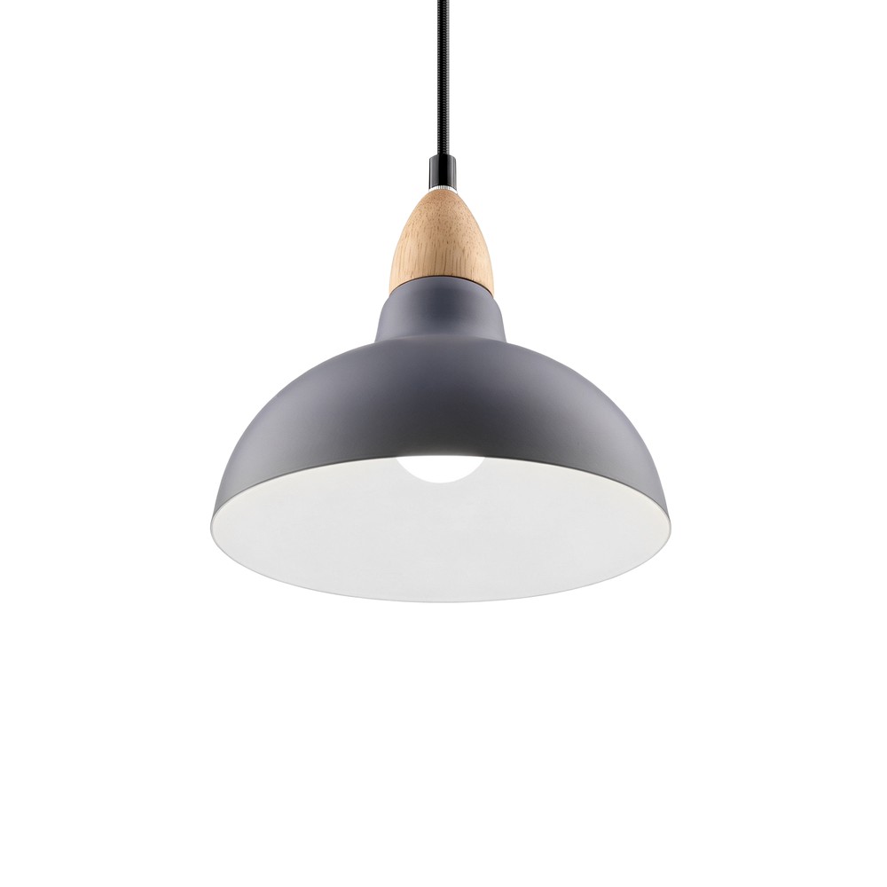 BIRK Blå Ø19cm pendel - E27 fatning, 2m ledning, Metal / Træ