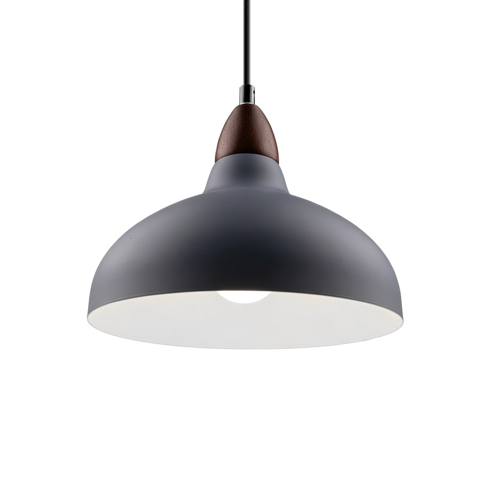 BIRK Grå Ø19cm pendel - E27 fatning, 2m ledning, Metal / Træ
