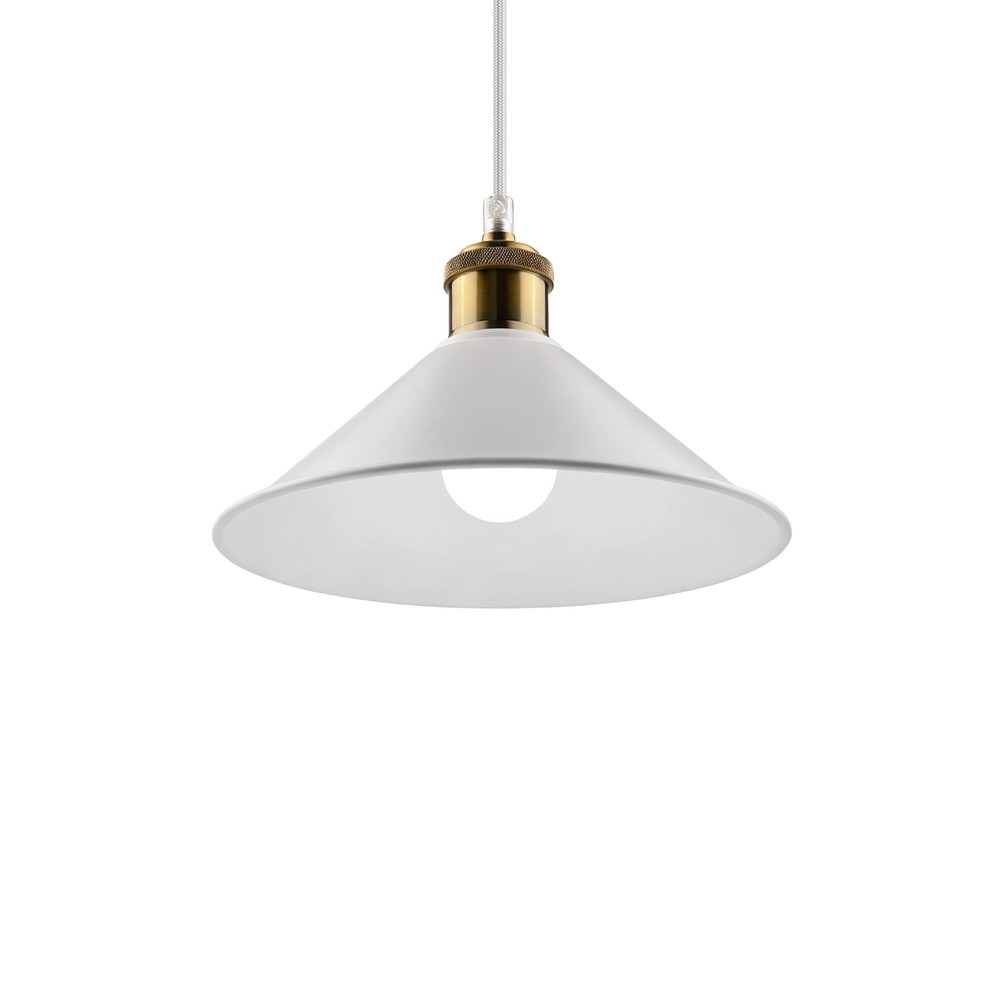 MOKKA Hvid Ø22cm pendel - E27 fatning, 2m ledning, Hvid/messing