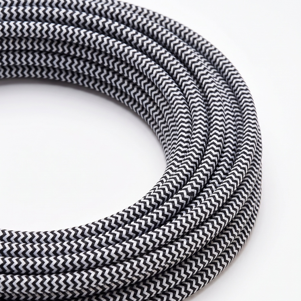 5m Stofledning 2x0.75 mmÂ², tekstil - 230V, Sort/hvid stribet