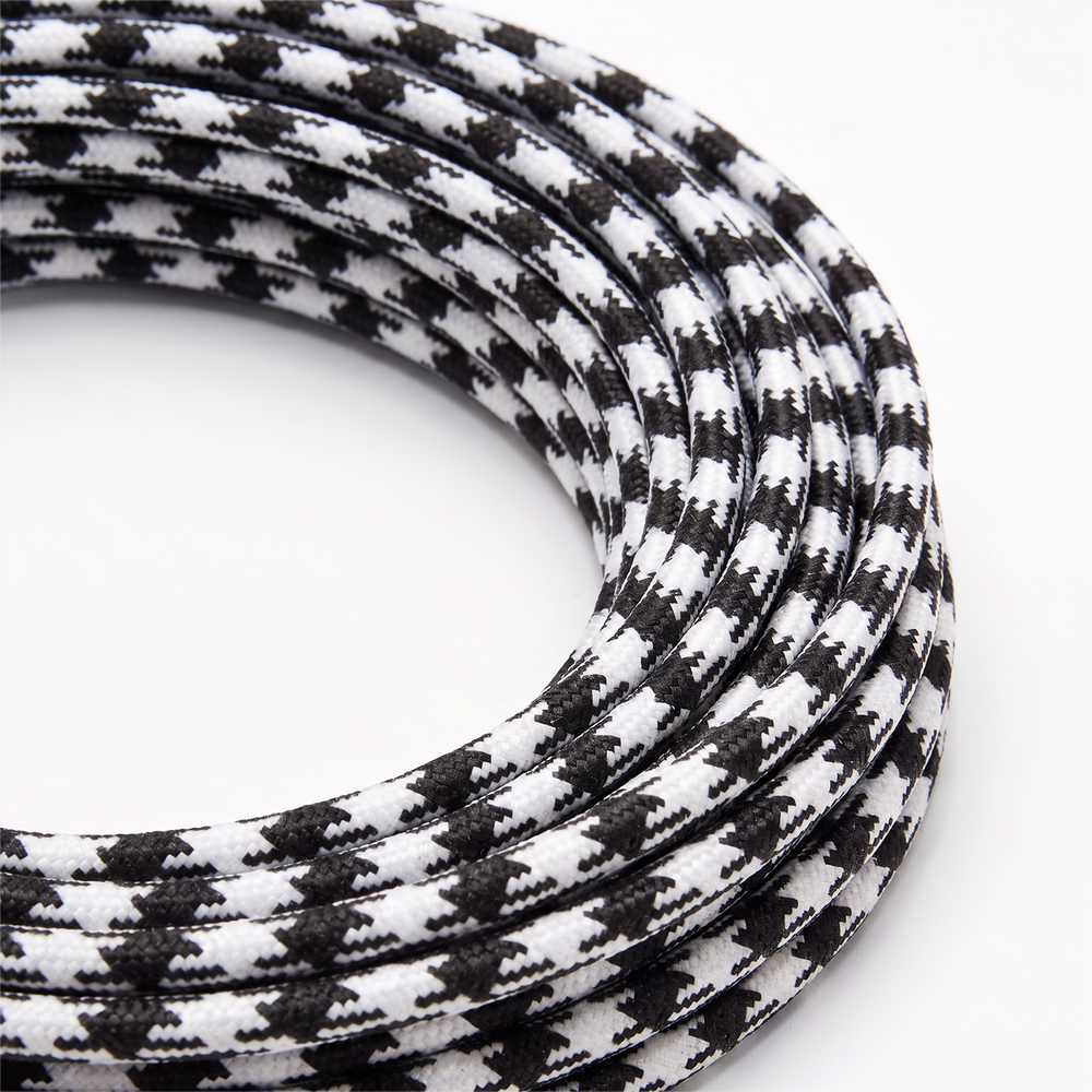 5m Stofledning 2x0.75 mmÂ², tekstil - 230V, Sort/hvid tern