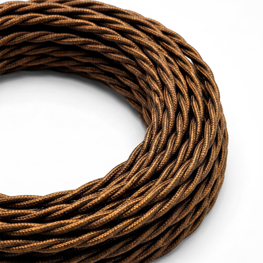 5m Stofledning 2x0.75 mmÂ², tekstil - 230V, Brun twistet