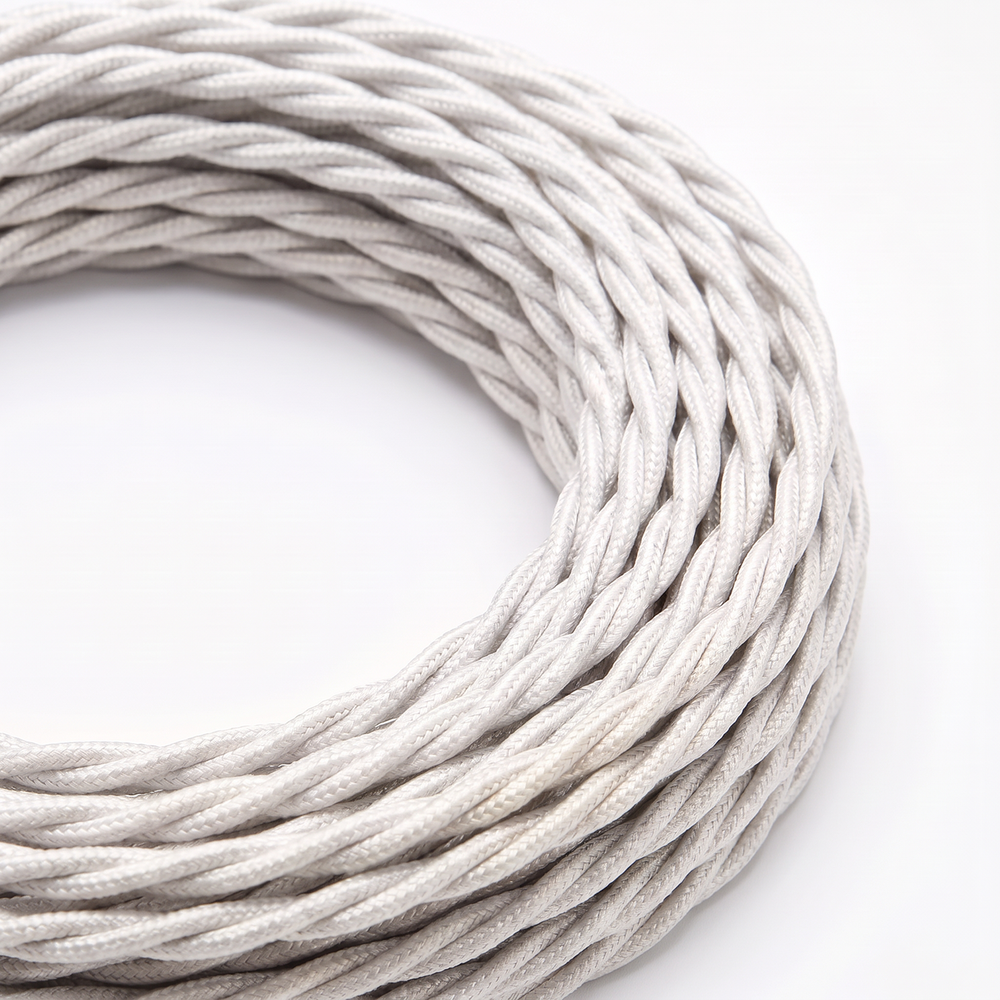 5m Stofledning 2x0.75 mmÂ², tekstil - 230V, Hvid creme twistet