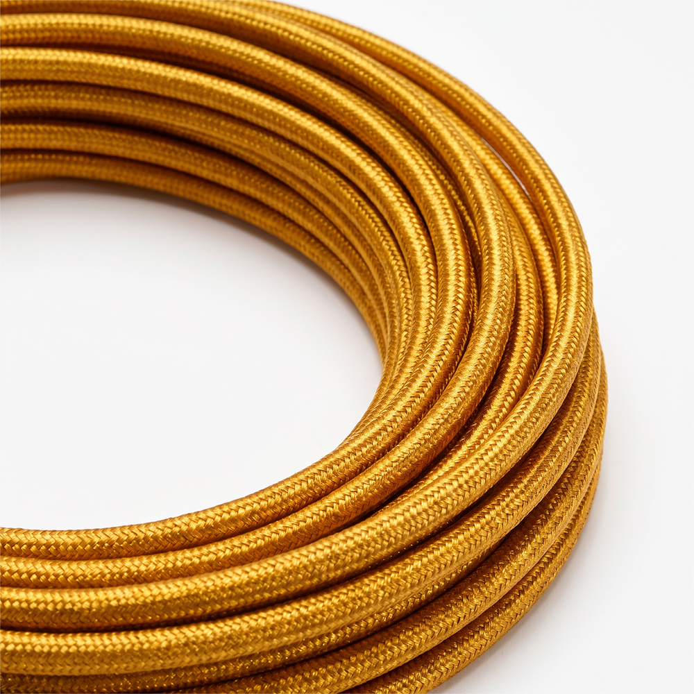 5m Stofledning 2x0.75 mmÂ², tekstil - 230V, Guldfarvet