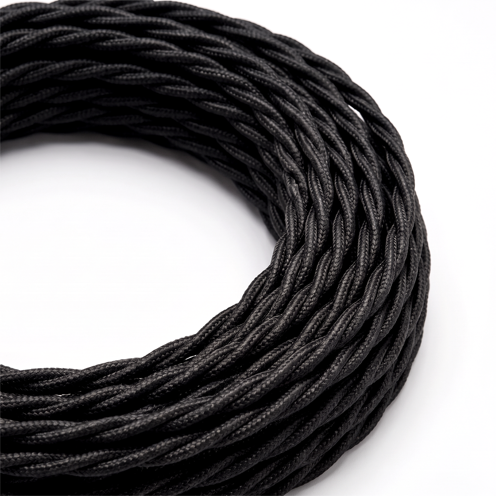 5m Stofledning 2x0.75 mmÂ², tekstil - 230V, Sort twistet