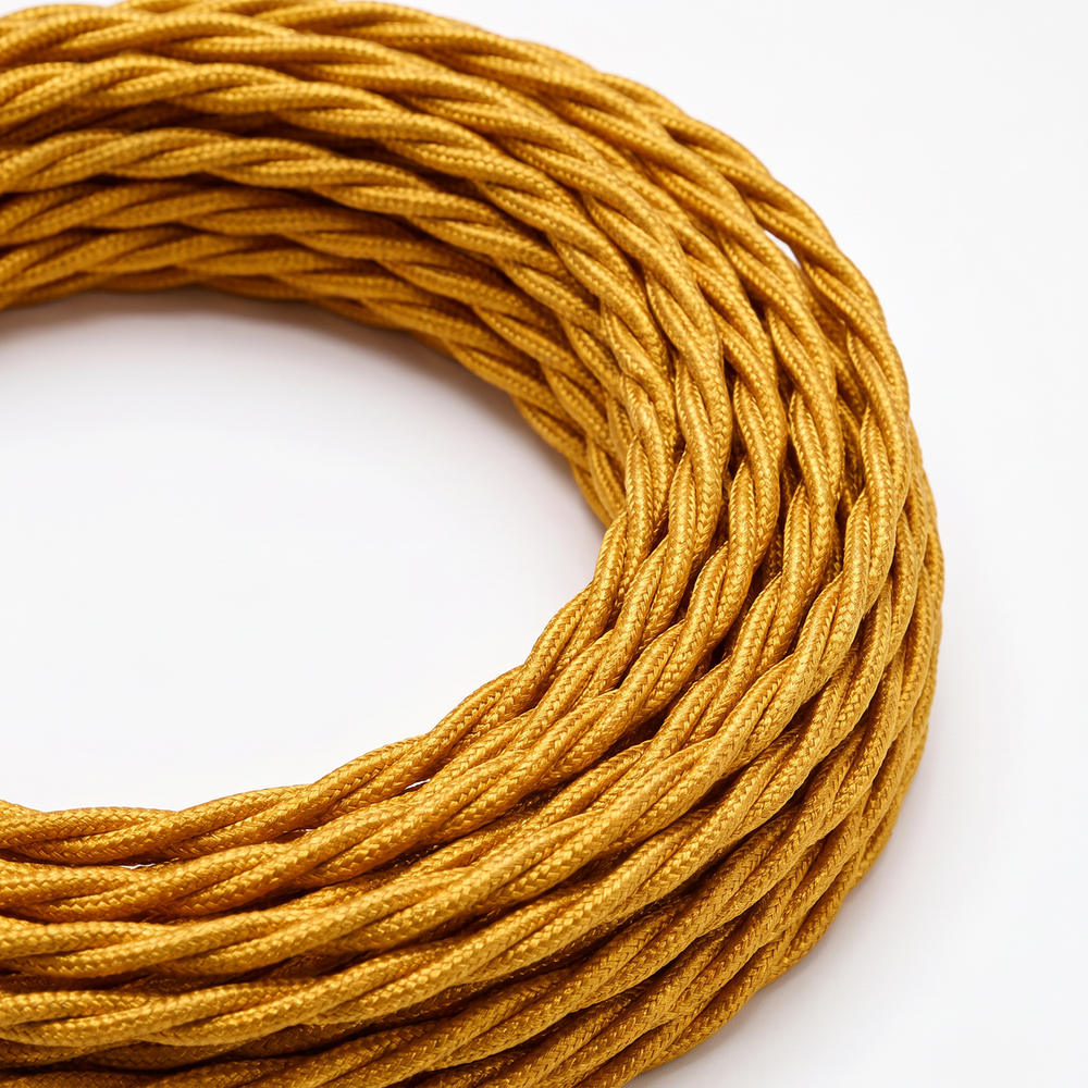 5m Stofledning 2x0.75 mmÂ², tekstil - 230V, Guldfarvet twistet