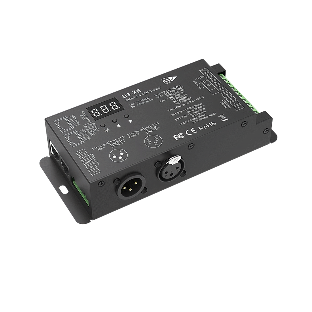 3 Kanal DMX512 & RDM Decoder - 12-48VDC, 10A/8A