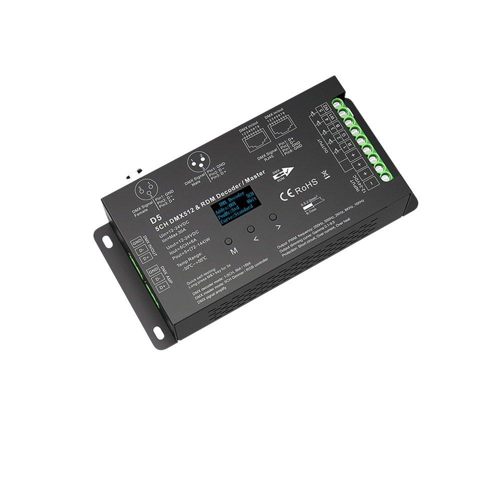 5 Kanal DMX512 & RDM Decoder/Master - 12-24VDC, 6A/CH