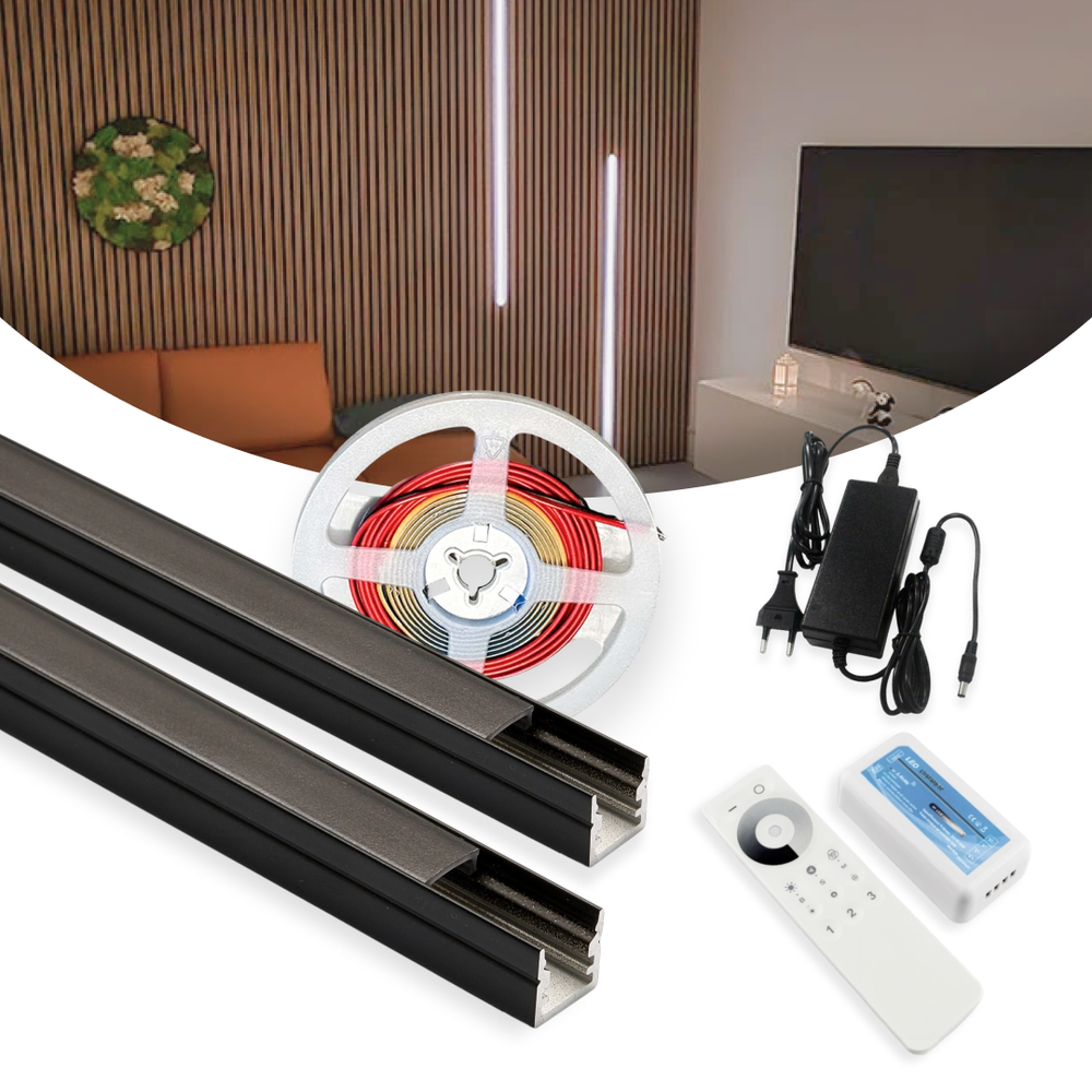 120cm LED Akustikpanel-sæt, sort - 2 stk. CCT LED strips m. 60W strømforsyning - Vælg WiFi eller RF - Dæmpbar : Via Smart Home