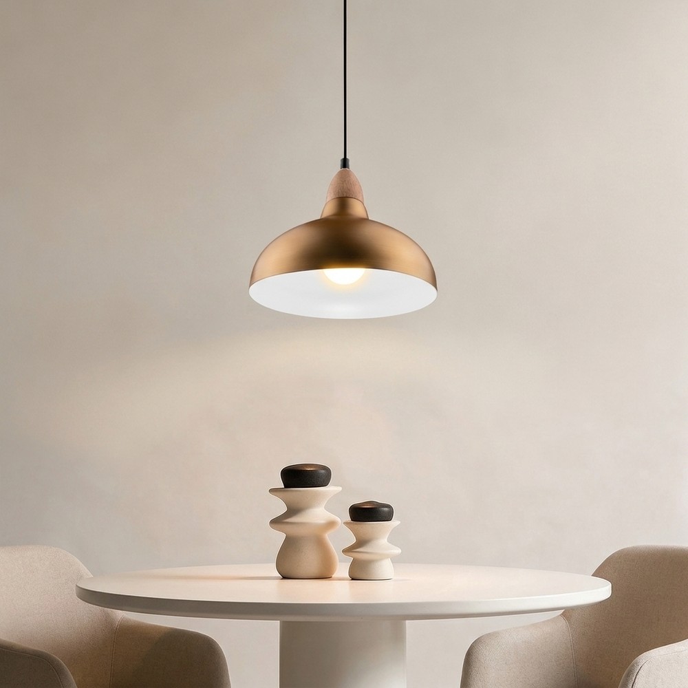 BIRK Børstet Messing Ø19cm pendel - E27 fatning, 2m ledning, Aluminium