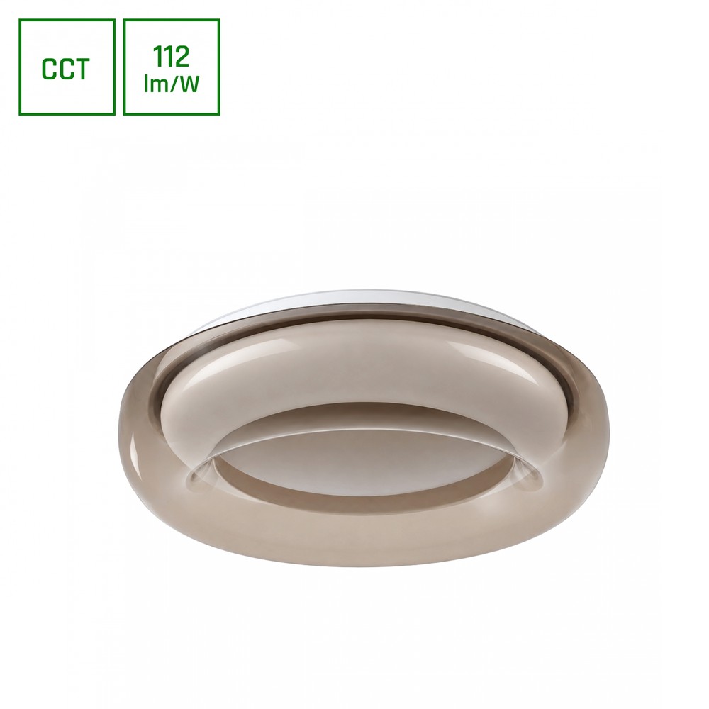 AURA loftslampe, m. fjernbetjening - Røgfarvet glaskant høj, Dæmpbar, Ø40cm, 24W, 3 lyskulører - Dæmpbar : Dæmpbar AURA loftslampe, m. fjernbetjening - Røgfarvet glaskant høj, Dæmpbar, Ø40cm, 24W, 3 lyskulører - Dæmpbar : Dæmpbar