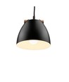 HOLM Sort Ø16cm pendel - E27 fatning, 2m ledning, Metal / Træ
