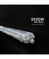 V-Tac 120cm vandtæt T8 LED armatur - Til 2x 120cm LED rør, IP65