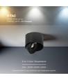 V-Tac 18W LED påbygningsspot - IP44, sort, CCT, Cree chip