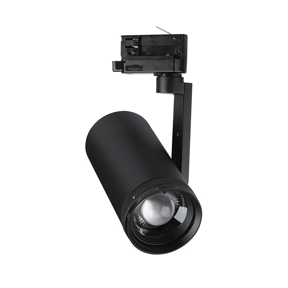 V-Tac 30W 3-faset zoombar skinnespot - CCT, 25Â°-50Â°, sort - Kulør : 3-i-1