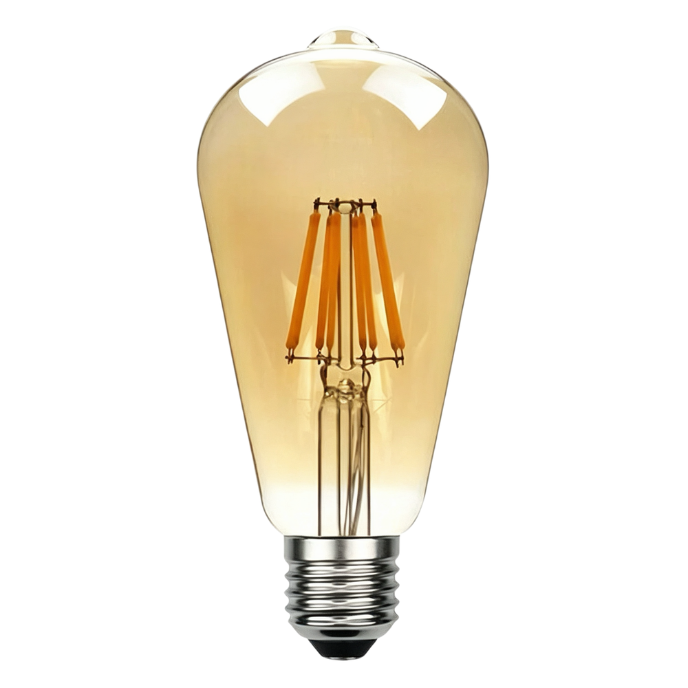 E27 6W LED filament pære - ST64, 800lm, amber glas, 2700K, varm hvid - Dæmpbar : Ikke dæmpbar, Kulør : Varm