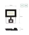 LED projektør med Sensor, 20W IP44 - 120x170x53mm SORT med PIR-sensor