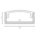 PVC profil 16x7 til LED strip - 1 meter, sort, inkl. mælkehvidt cover