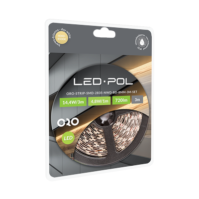 Sæt LED strip neutral hvid 3m 60 LED/m, + Strømforsyning - Kulør : Neutral