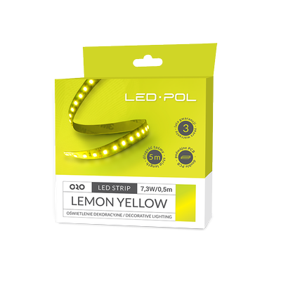 LED strip 120 LED/m 12V 14,6W/m IP20 10mm CITRON GUL 3 års garanti – Kulør : Neutral