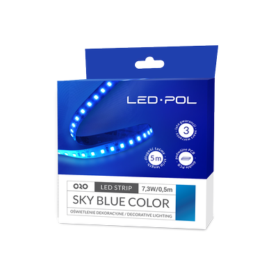 LED strip, 120 LED/m, 12V, 14,6W/m, IP20 10mm SKY BLUE 3 års garanti - Kulør : Neutral