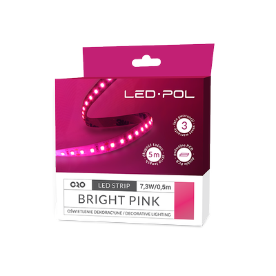 LED strip 120 LED/m 12V 14,6W/m IP20 10mm BRIGHT PINK 3 års garanti – Kulør : Neutral