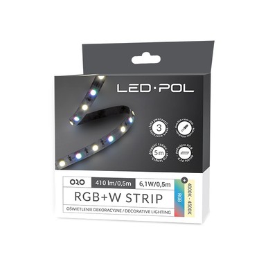 LED strip, 30 LED/m RGB + NW, 12V, 12,2W/m, RGBW IP20 10mm 3 års garanti - Kulør : Neutral