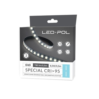 LED strip 120 LED/m CW, 12V, 17W/m, RA95 IP20 8mm 3 års garanti, 6000K - Kulør : Kold, Kulør : Neutral