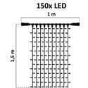 Restsalg: 23 Watt LED Lysgardin Lyskæde - 1x1,5 meter, Kold Hvid, 150 Led