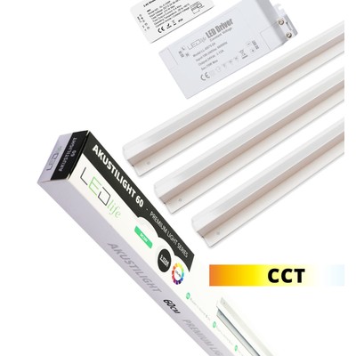 Troldtekt LED Zigbee Skinnesæt 3x60 cm - CCT, Planforsænket, Akustilight inkl. ledninger og driver - Dæmpbar : Via Zigbee, Kulør : CCT (Varm til Kold Hvid)