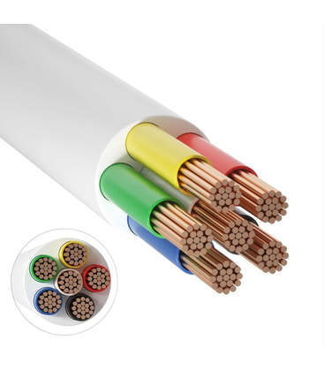 12-24V RGB+CCT kabel, hvid rund - 6 x 0,5 mm², metervare, min. 5 meter